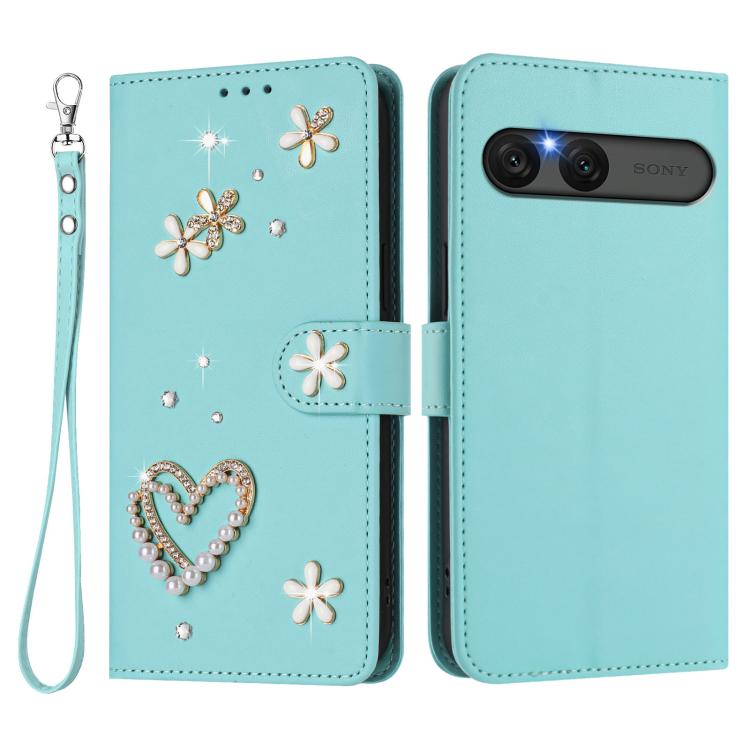 For Sony Xperia 10 VII ZS01 Double-Layer Heart Floral Vegan Leather Phone Case with Wrist Strap