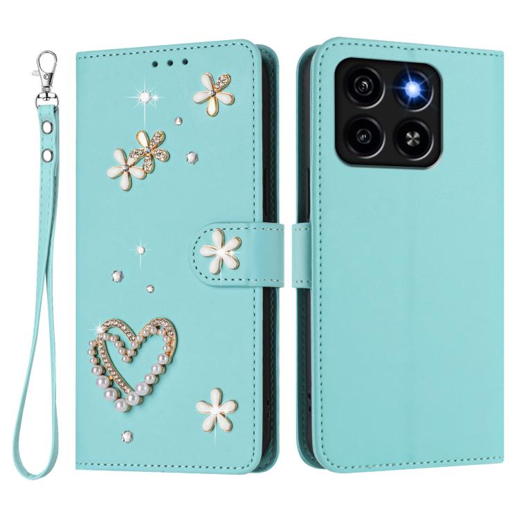 For ZTE Blade A35 / A55 ZS01 Double-Layer Heart Floral Vegan Leather Phone Case with Wrist Strap