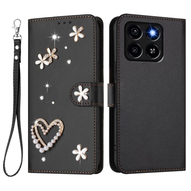 For ZTE Blade A35 / A55 ZS01 Double-Layer Heart Floral Vegan Leather Phone Case with Wrist Strap
