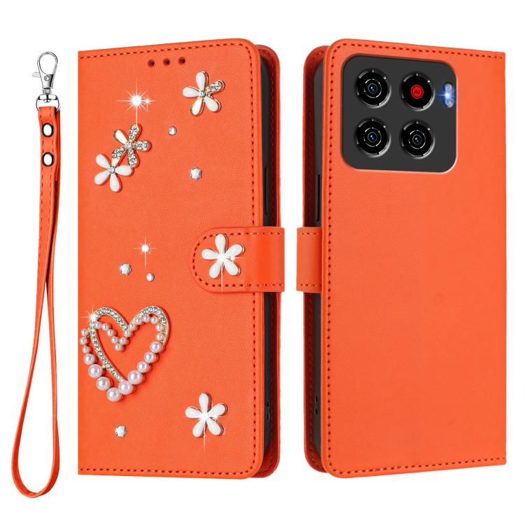 For ZTE Blade A56 Pro ZS01 Double-Layer Heart Floral Vegan Leather Phone Case with Wrist Strap