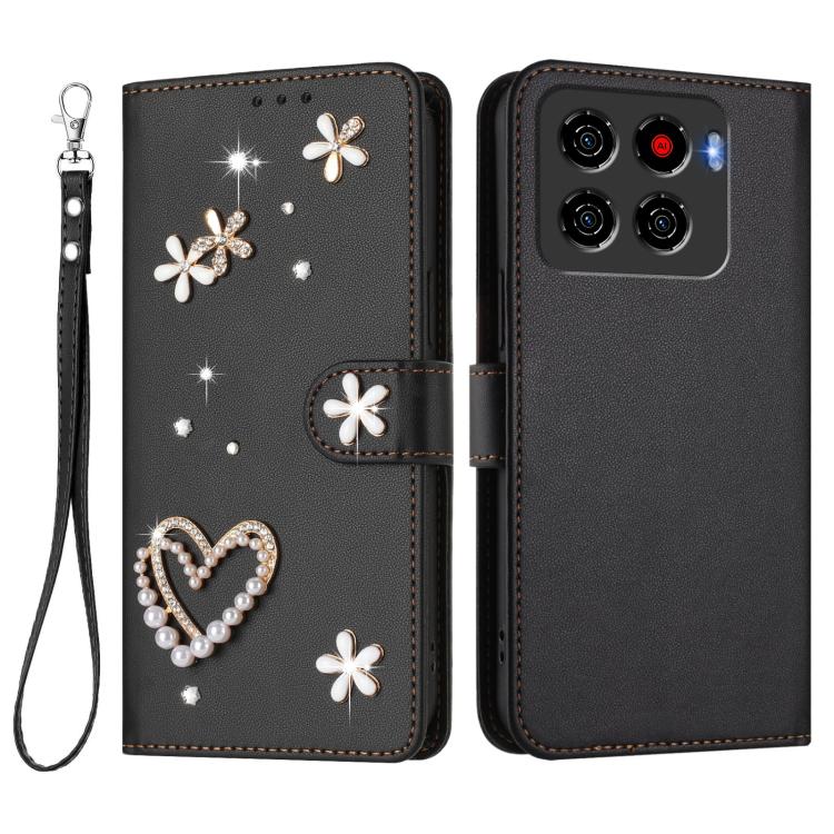 For ZTE Blade A56 Pro ZS01 Double-Layer Heart Floral Vegan Leather Phone Case with Wrist Strap