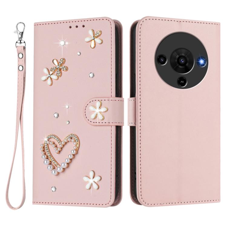 For ZTE Blade A76 5G ZS01 Double-Layer Heart Floral Vegan Leather Phone Case with Wrist Strap