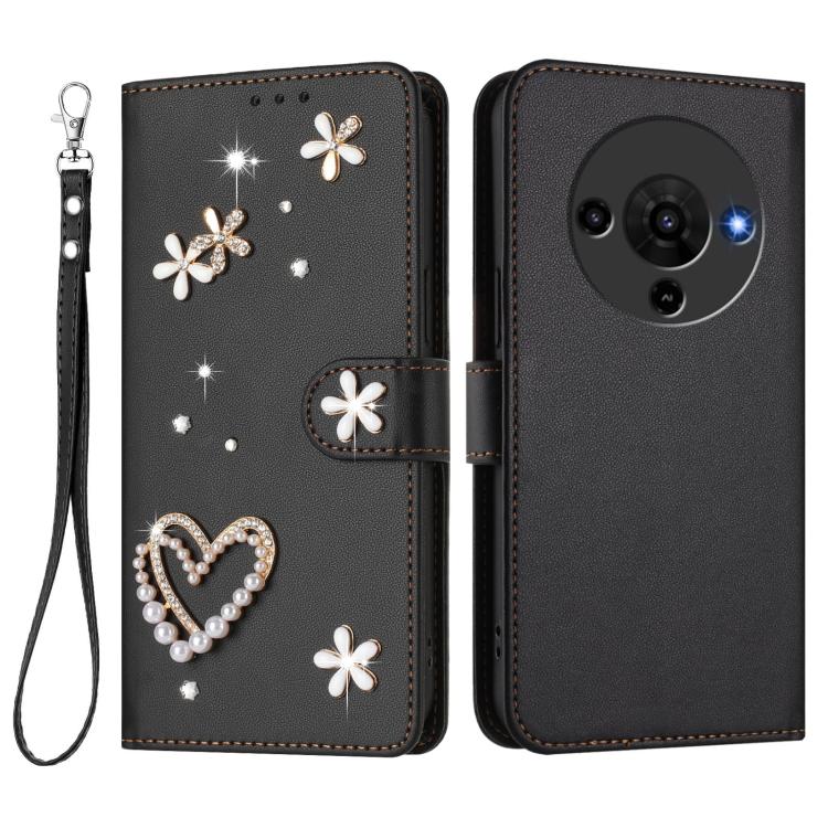 For ZTE Blade A76 5G ZS01 Double-Layer Heart Floral Vegan Leather Phone Case with Wrist Strap