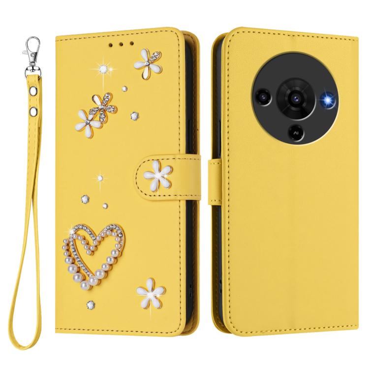 For ZTE Blade A76 5G ZS01 Double-Layer Heart Floral Vegan Leather Phone Case with Wrist Strap