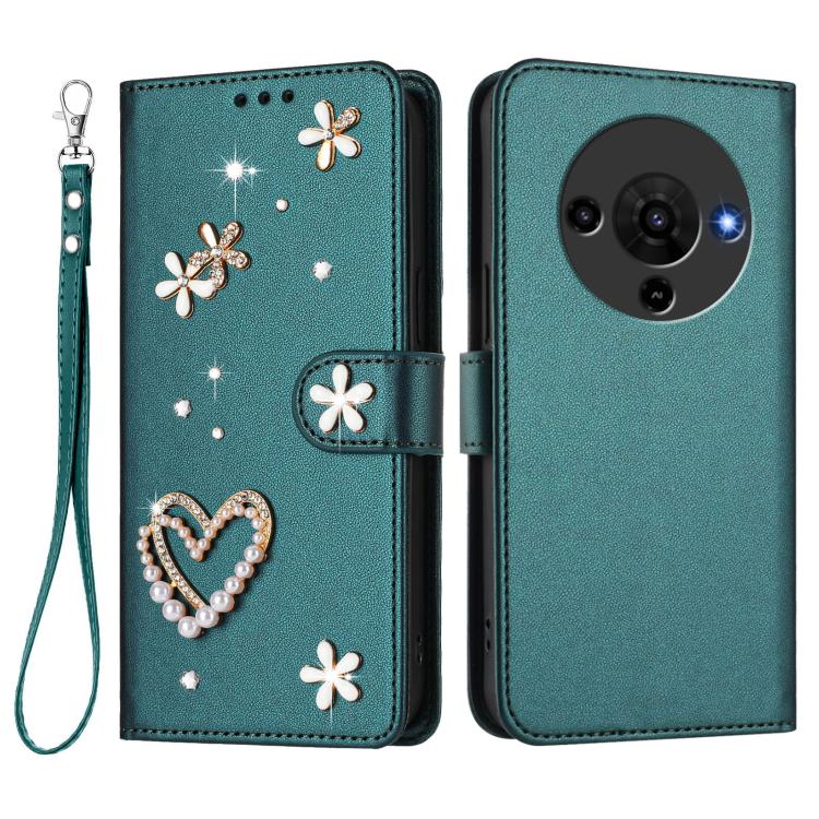 For ZTE Blade A76 5G ZS01 Double-Layer Heart Floral Vegan Leather Phone Case with Wrist Strap