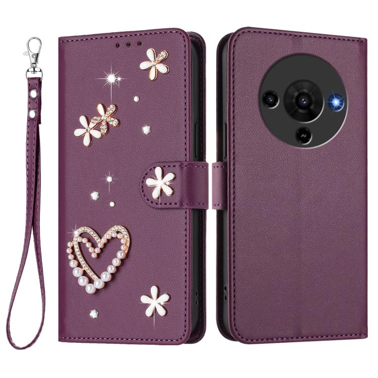 For ZTE Blade A76 5G ZS01 Double-Layer Heart Floral Vegan Leather Phone Case with Wrist Strap
