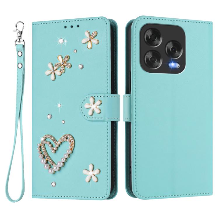 For ZTE Blade V70 Vita/Nubia V70 Design ZS01 Double-Layer Heart Floral Vegan Leather Phone Case with Wrist Strap