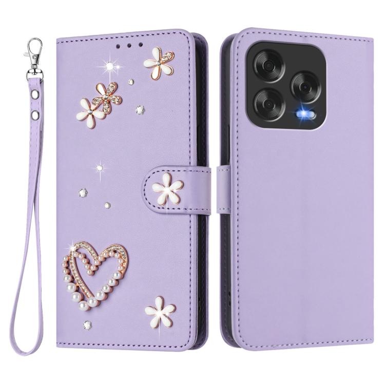 For ZTE Blade V70 Vita/Nubia V70 Design ZS01 Double-Layer Heart Floral Vegan Leather Phone Case with Wrist Strap