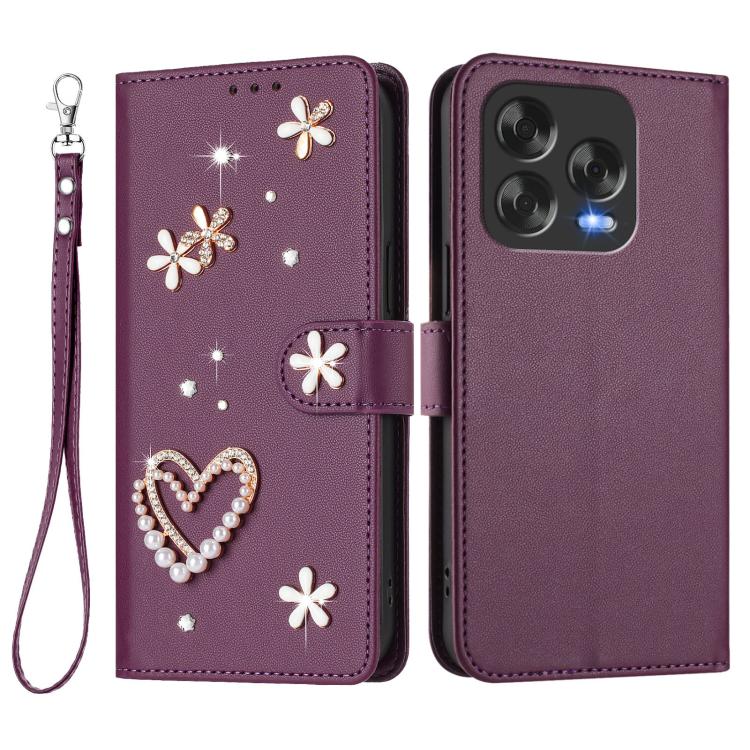 For ZTE Blade V70 Vita/Nubia V70 Design ZS01 Double-Layer Heart Floral Vegan Leather Phone Case with Wrist Strap