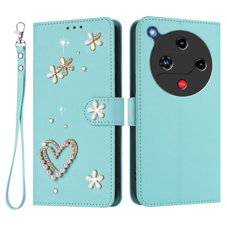 For ZTE Nubia Focus 2 5G ZS01 Double-Layer Heart Floral Vegan Leather Phone Case with Wrist Strap