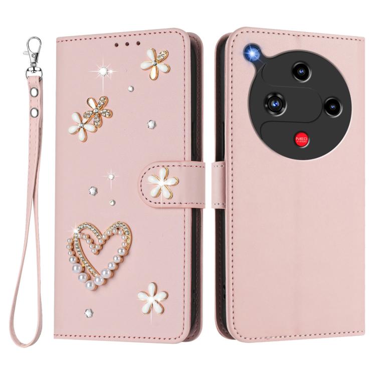 For ZTE Nubia Focus 2 5G ZS01 Double-Layer Heart Floral Vegan Leather Phone Case with Wrist Strap