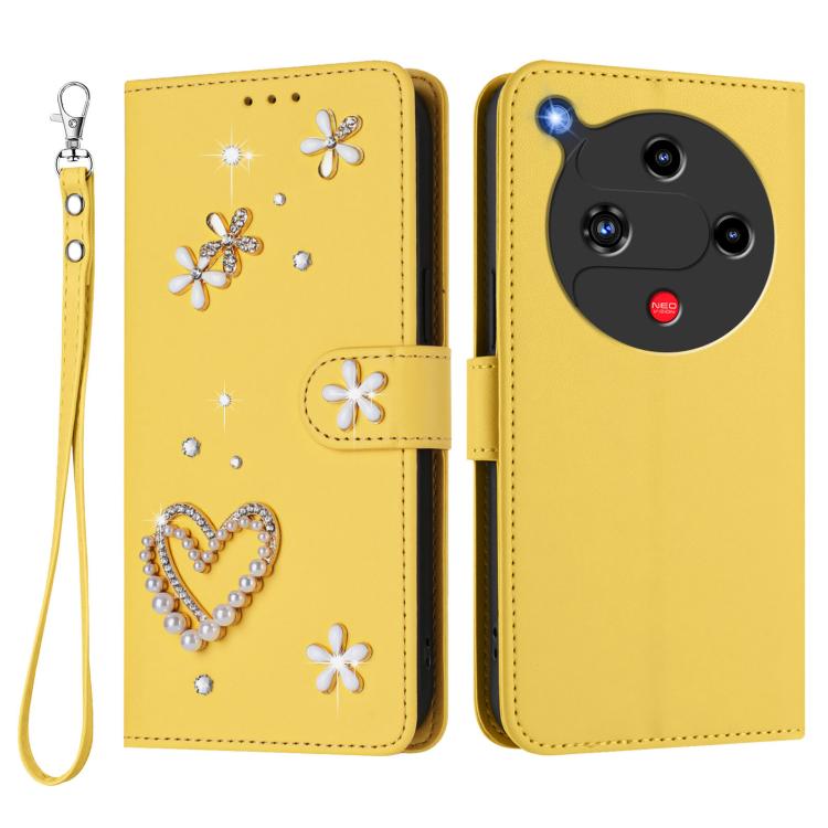 For ZTE Nubia Focus 2 5G ZS01 Double-Layer Heart Floral Vegan Leather Phone Case with Wrist Strap