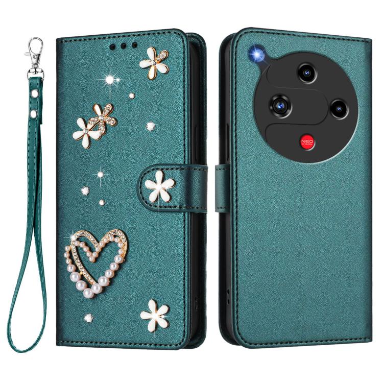 For ZTE Nubia Focus 2 5G ZS01 Double-Layer Heart Floral Vegan Leather Phone Case with Wrist Strap