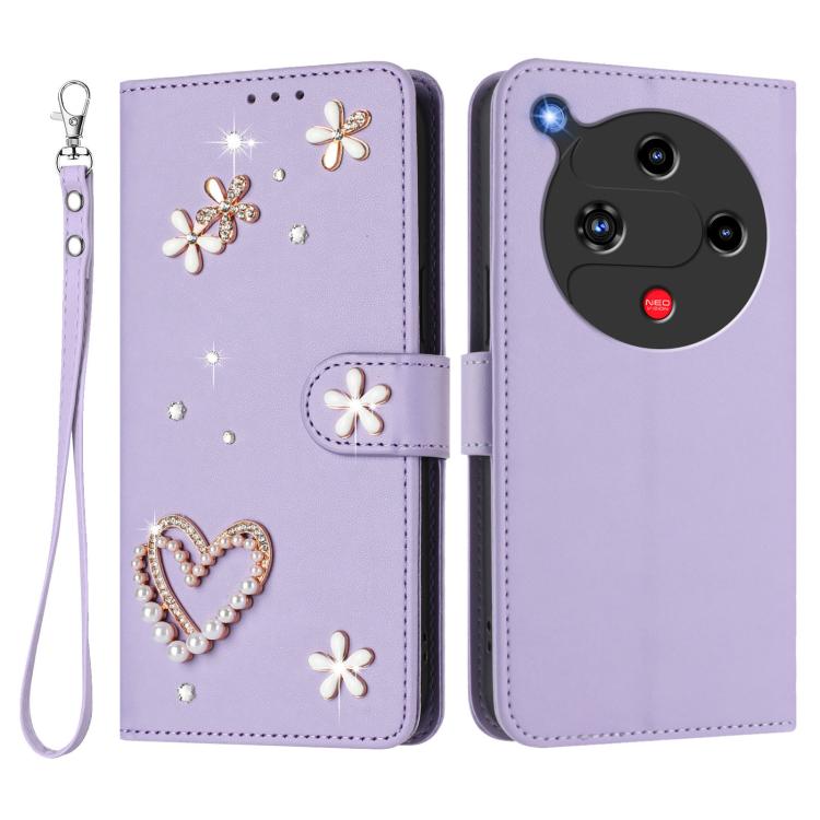 For ZTE Nubia Focus 2 5G ZS01 Double-Layer Heart Floral Vegan Leather Phone Case with Wrist Strap
