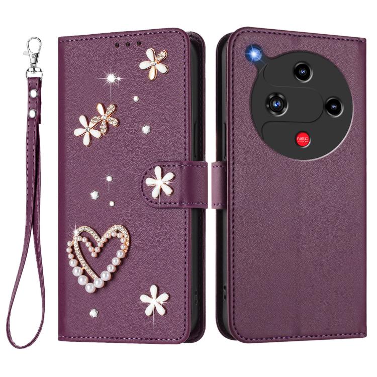 For ZTE Nubia Focus 2 5G ZS01 Double-Layer Heart Floral Vegan Leather Phone Case with Wrist Strap