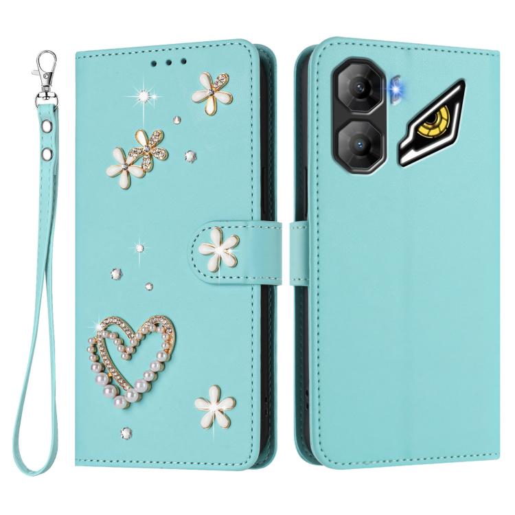 For ZTE nubia Neo 3 ZS01 Double-Layer Heart Floral Vegan Leather Phone Case with Wrist Strap