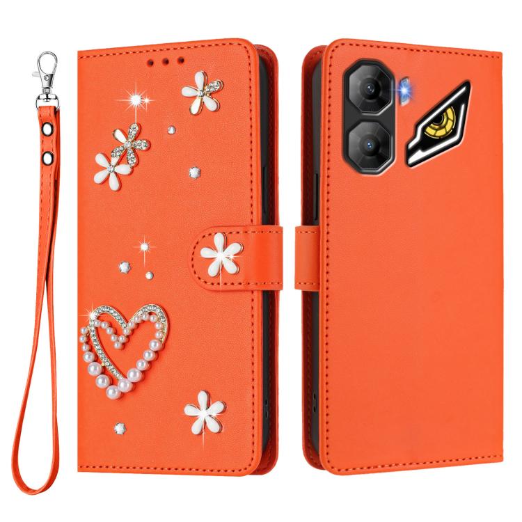 For ZTE nubia Neo 3 ZS01 Double-Layer Heart Floral Vegan Leather Phone Case with Wrist Strap