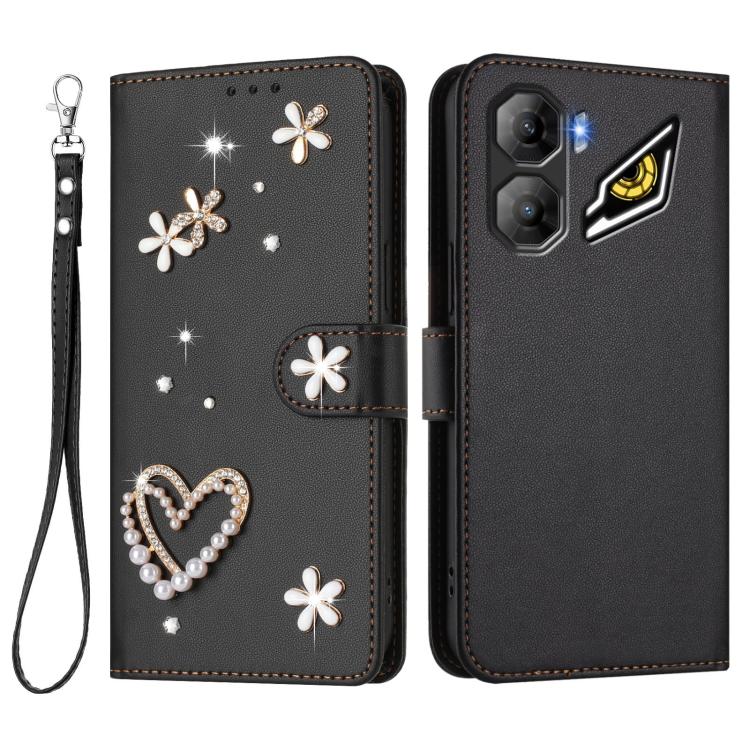 For ZTE nubia Neo 3 ZS01 Double-Layer Heart Floral Vegan Leather Phone Case with Wrist Strap