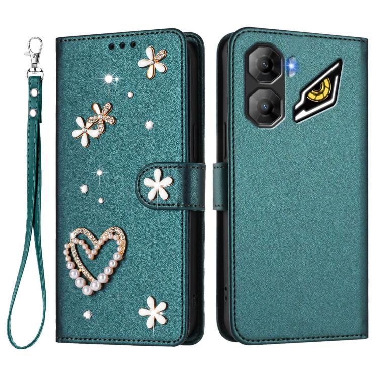 For ZTE nubia Neo 3 ZS01 Double-Layer Heart Floral Vegan Leather Phone Case with Wrist Strap
