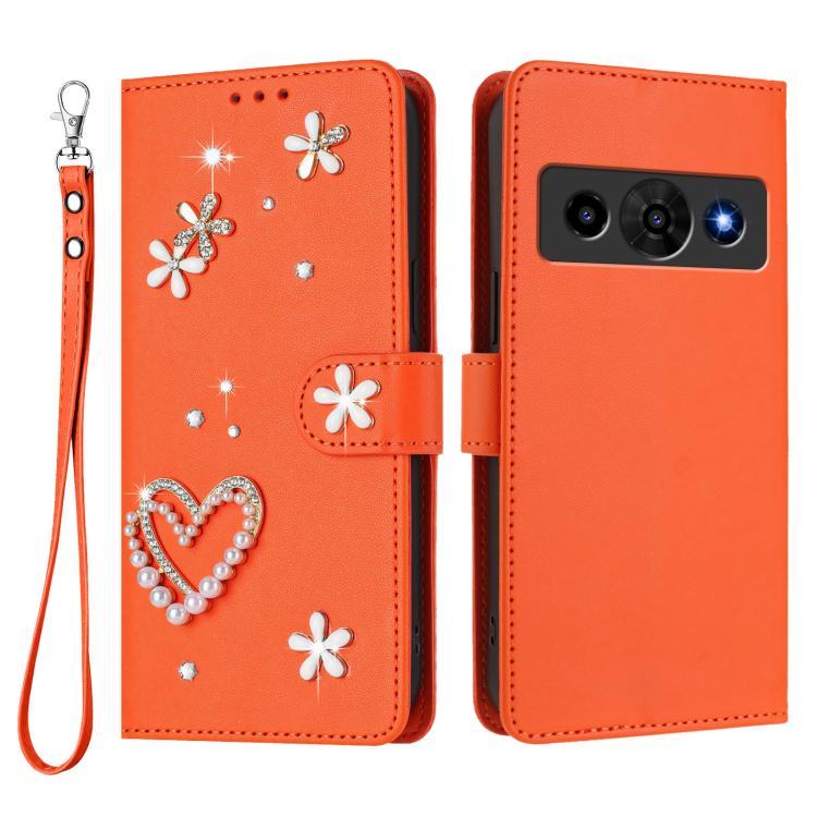For ZTE Nubia P7 Pro 5G/Optus X Value 5G ZS01 Double-Layer Heart Floral Vegan Leather Phone Case with Wrist Strap