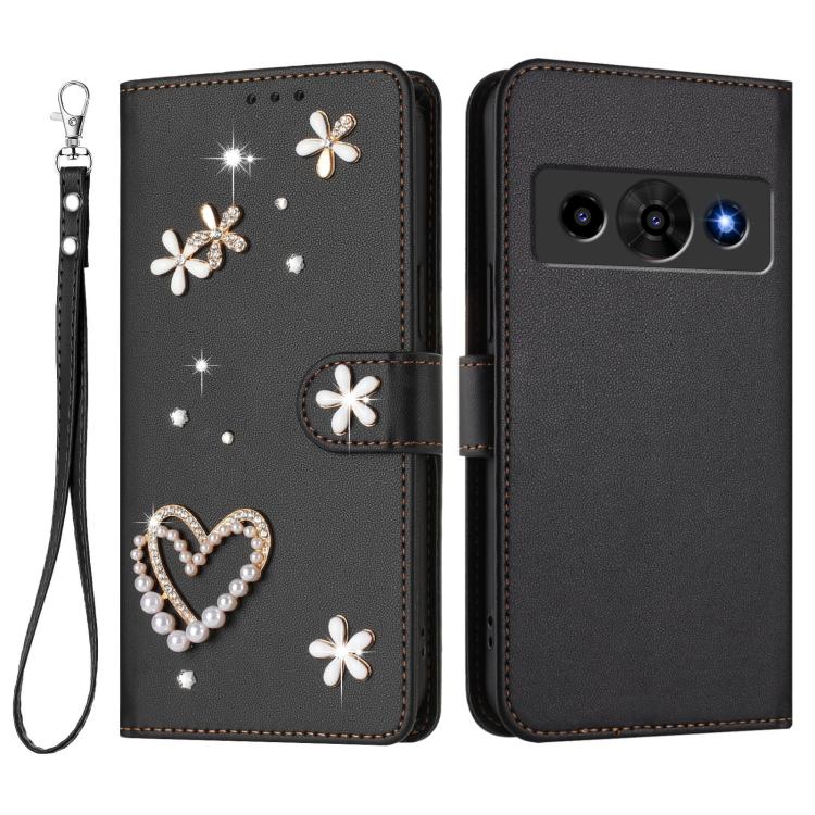 For ZTE Nubia P7 Pro 5G/Optus X Value 5G ZS01 Double-Layer Heart Floral Vegan Leather Phone Case with Wrist Strap