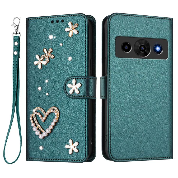 For ZTE Nubia P7 Pro 5G/Optus X Value 5G ZS01 Double-Layer Heart Floral Vegan Leather Phone Case with Wrist Strap