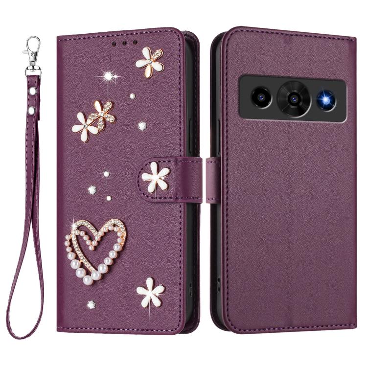 For ZTE Nubia P7 Pro 5G/Optus X Value 5G ZS01 Double-Layer Heart Floral Vegan Leather Phone Case with Wrist Strap