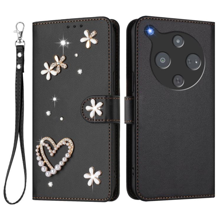 For ZTE Nubia P9 Pro 5G/Optus X Pro 2 5G ZS01 Double-Layer Heart Floral Vegan Leather Phone Case with Wrist Strap