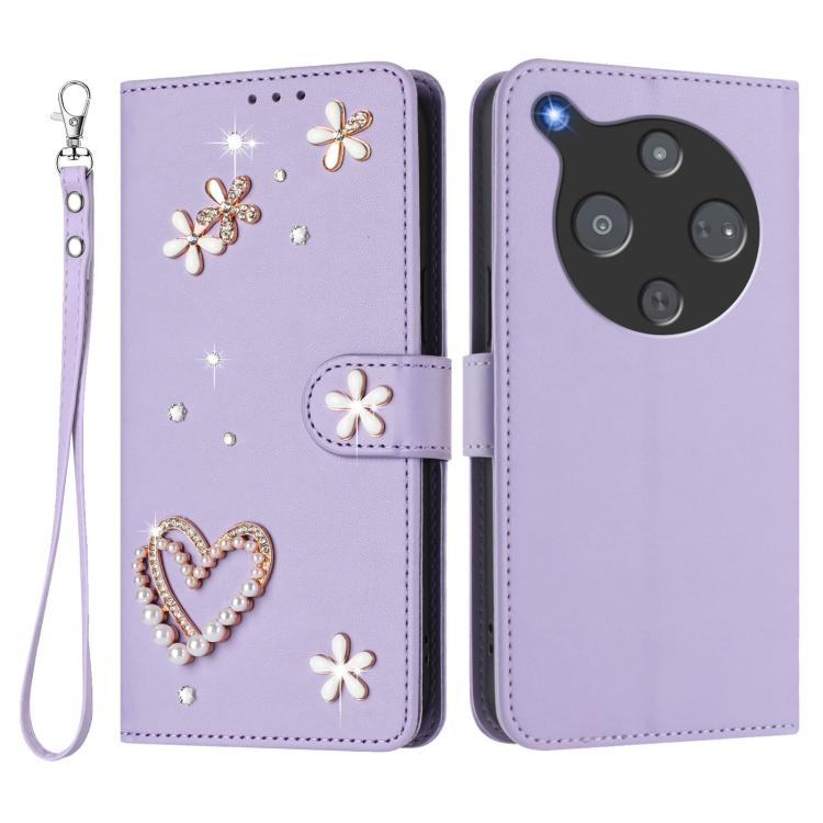 For ZTE Nubia P9 Pro 5G/Optus X Pro 2 5G ZS01 Double-Layer Heart Floral Vegan Leather Phone Case with Wrist Strap