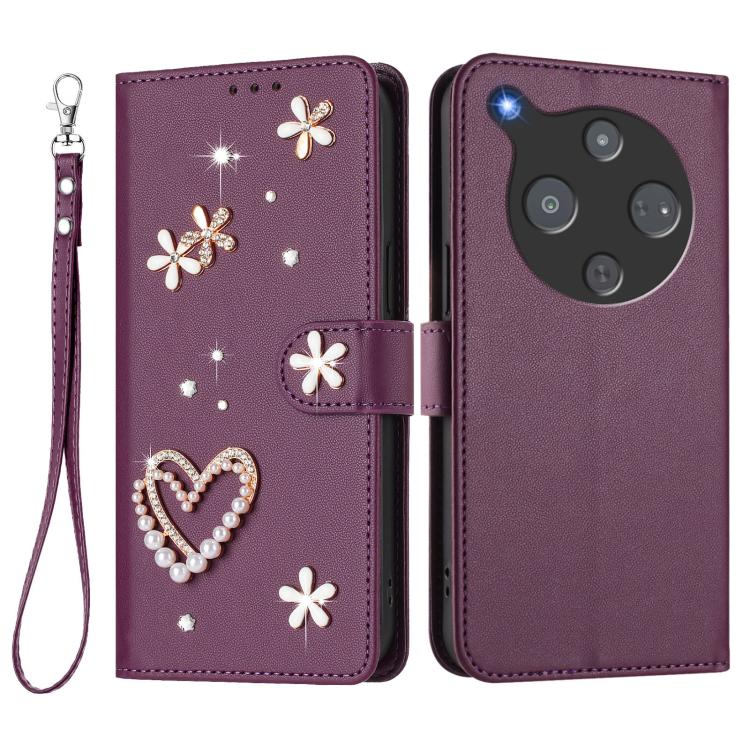 For ZTE Nubia P9 Pro 5G/Optus X Pro 2 5G ZS01 Double-Layer Heart Floral Vegan Leather Phone Case with Wrist Strap