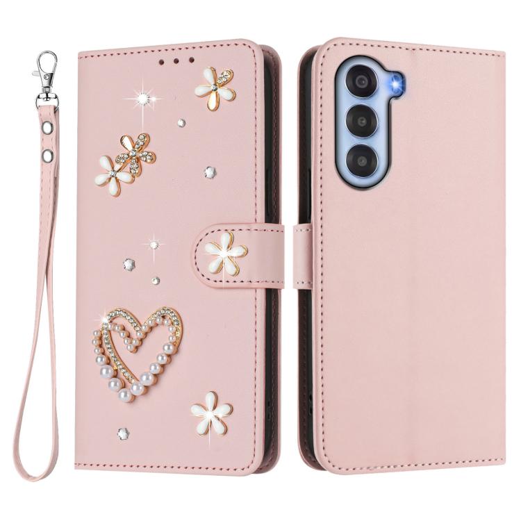 For ZTE Nubia S 5G A403ZT ZS01 Double-Layer Heart Floral Vegan Leather Phone Case with Wrist Strap