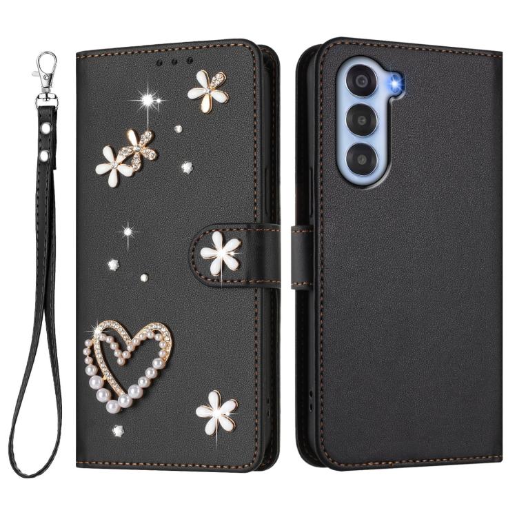 For ZTE Nubia S 5G A403ZT ZS01 Double-Layer Heart Floral Vegan Leather Phone Case with Wrist Strap