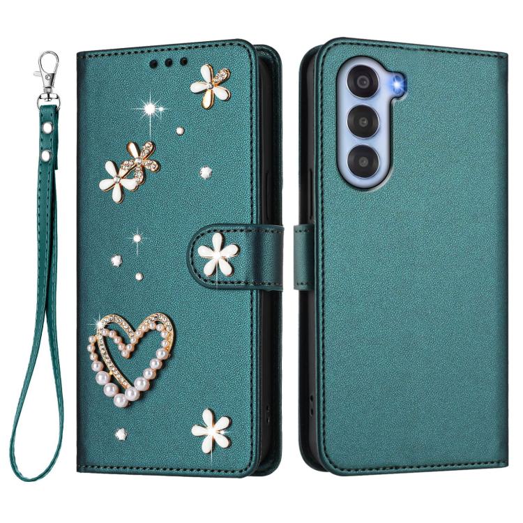 For ZTE Nubia S 5G A403ZT ZS01 Double-Layer Heart Floral Vegan Leather Phone Case with Wrist Strap
