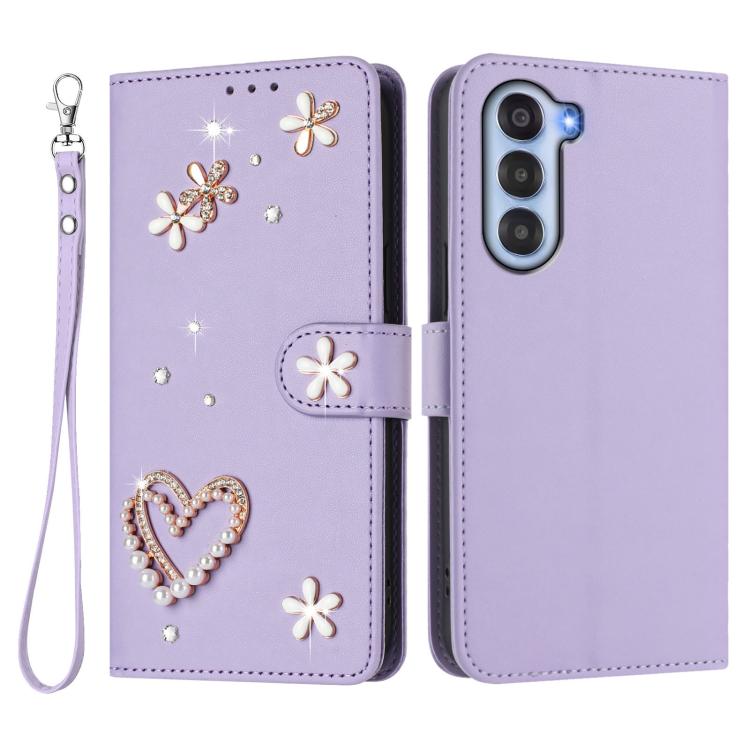 For ZTE Nubia S 5G A403ZT ZS01 Double-Layer Heart Floral Vegan Leather Phone Case with Wrist Strap