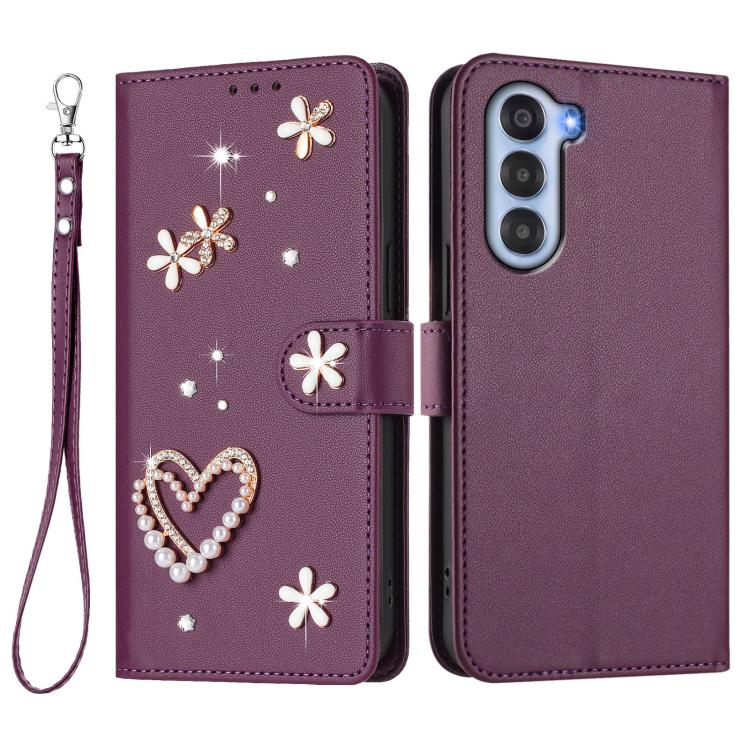 For ZTE Nubia S 5G A403ZT ZS01 Double-Layer Heart Floral Vegan Leather Phone Case with Wrist Strap