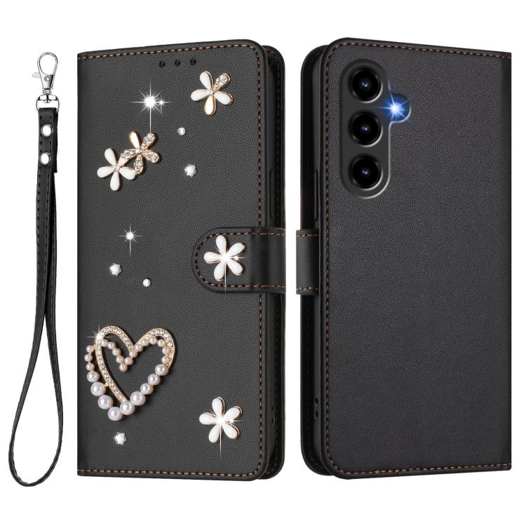 For ZTE Nubia V80 Max ZS01 Double-Layer Heart Floral Vegan Leather Phone Case with Wrist Strap