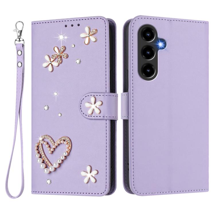 For ZTE Nubia V80 Max ZS01 Double-Layer Heart Floral Vegan Leather Phone Case with Wrist Strap