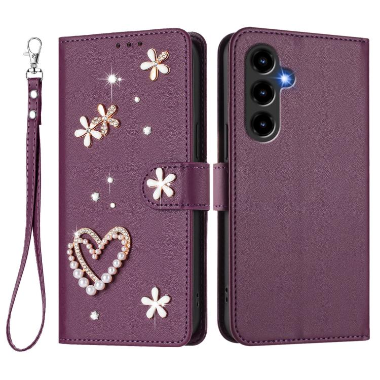 For ZTE Nubia V80 Max ZS01 Double-Layer Heart Floral Vegan Leather Phone Case with Wrist Strap