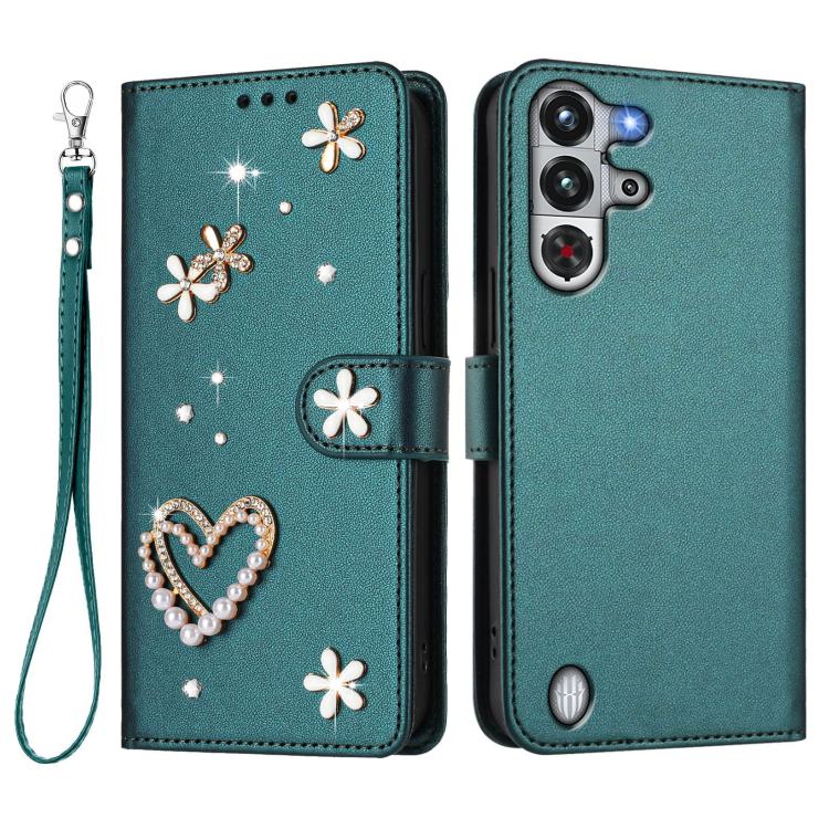 For ZTE Nubia RedMagic 10 Pro ZS01 Double-Layer Heart Floral Vegan Leather Phone Case with Wrist Strap