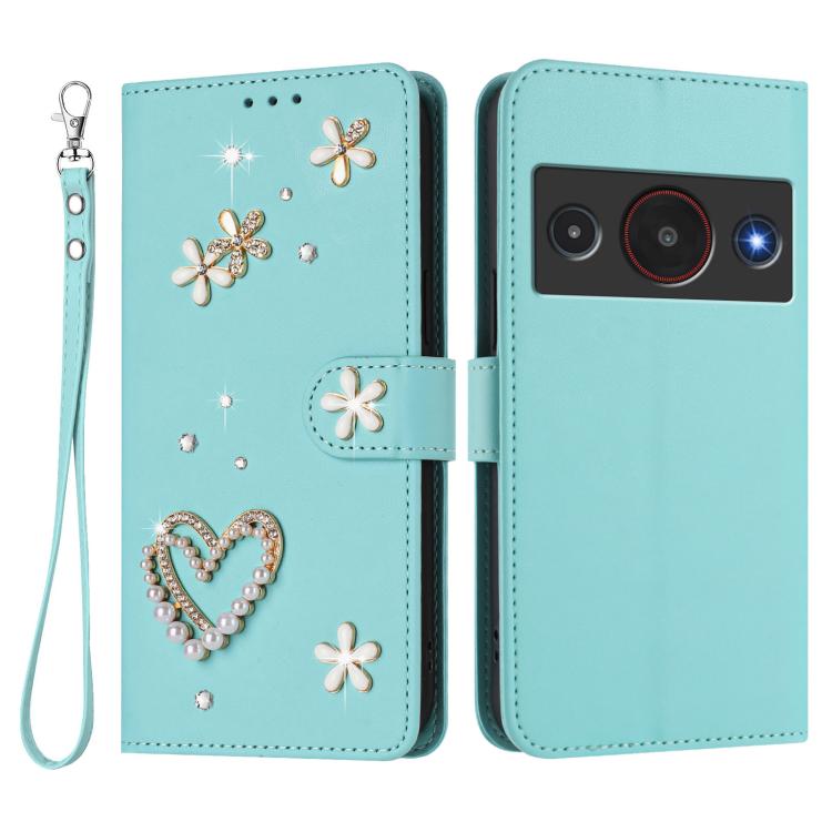 For ZTE Blade A75 Pro/Telstra T-Elite 5G ZS01 Double-Layer Heart Floral Vegan Leather Phone Case with Wrist Strap