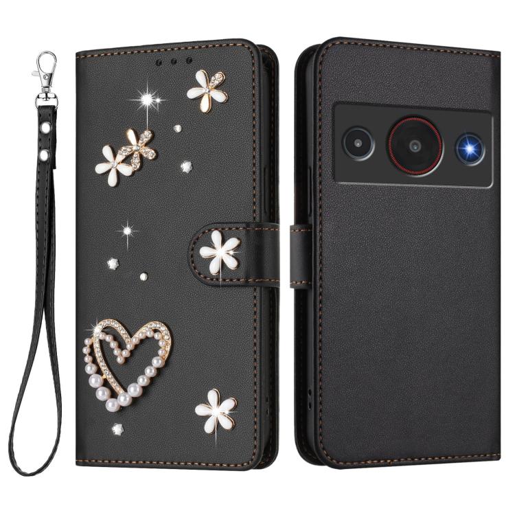 For ZTE Blade A75 Pro/Telstra T-Elite 5G ZS01 Double-Layer Heart Floral Vegan Leather Phone Case with Wrist Strap