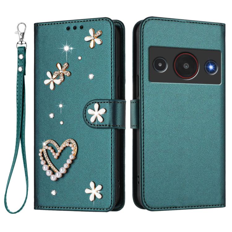For ZTE Blade A75 Pro/Telstra T-Elite 5G ZS01 Double-Layer Heart Floral Vegan Leather Phone Case with Wrist Strap