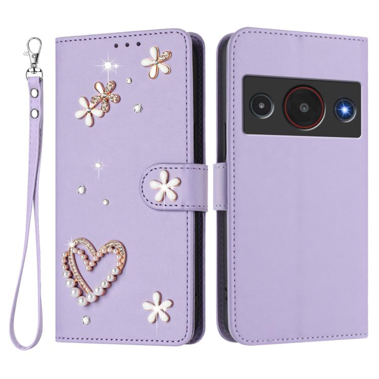 For ZTE Blade A75 Pro/Telstra T-Elite 5G ZS01 Double-Layer Heart Floral Vegan Leather Phone Case with Wrist Strap