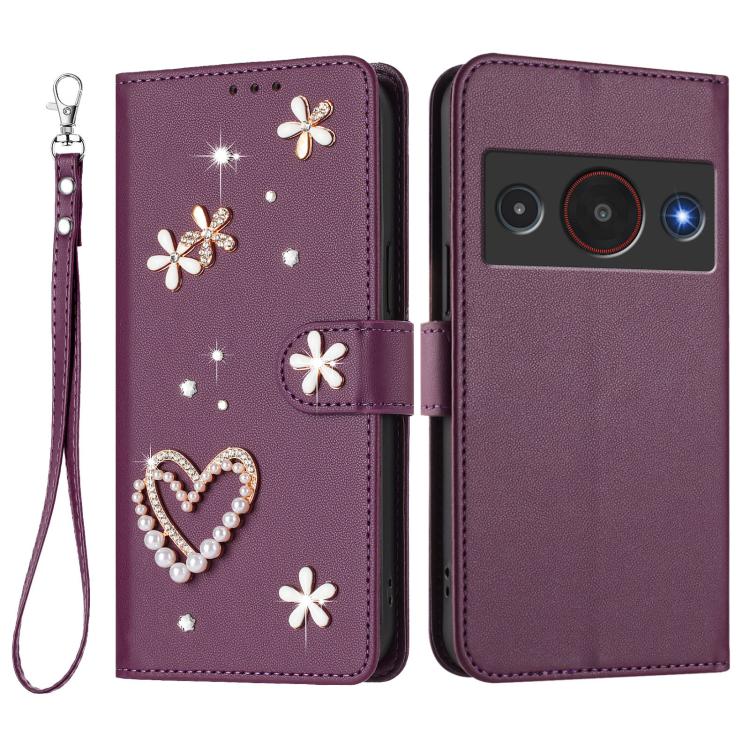 For ZTE Blade A75 Pro/Telstra T-Elite 5G ZS01 Double-Layer Heart Floral Vegan Leather Phone Case with Wrist Strap