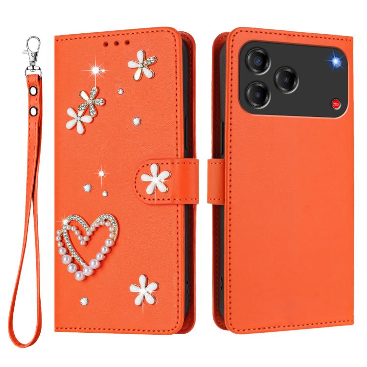 For ZTE Blade V80 Vita/V80 Design ZS01 Double-Layer Heart Floral Vegan Leather Phone Case with Wrist Strap