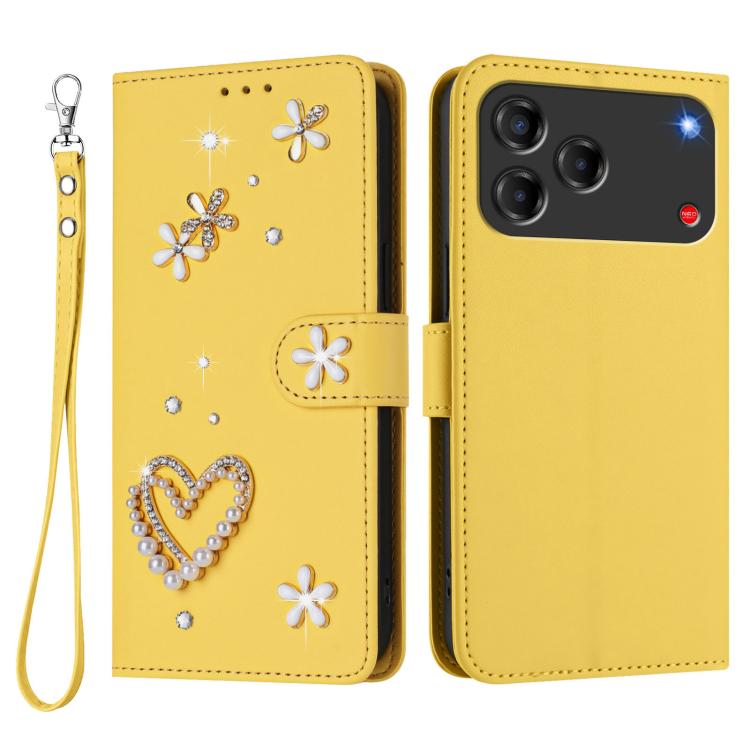 For ZTE Blade V80 Vita/V80 Design ZS01 Double-Layer Heart Floral Vegan Leather Phone Case with Wrist Strap