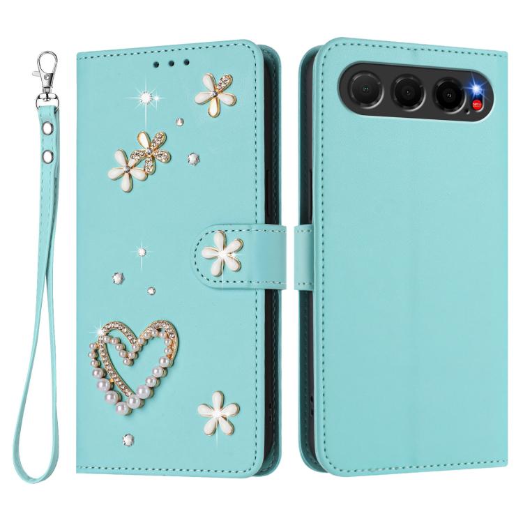 For ZTE Nubia Air ZS01 Double-Layer Heart Floral Vegan Leather Phone Case with Wrist Strap