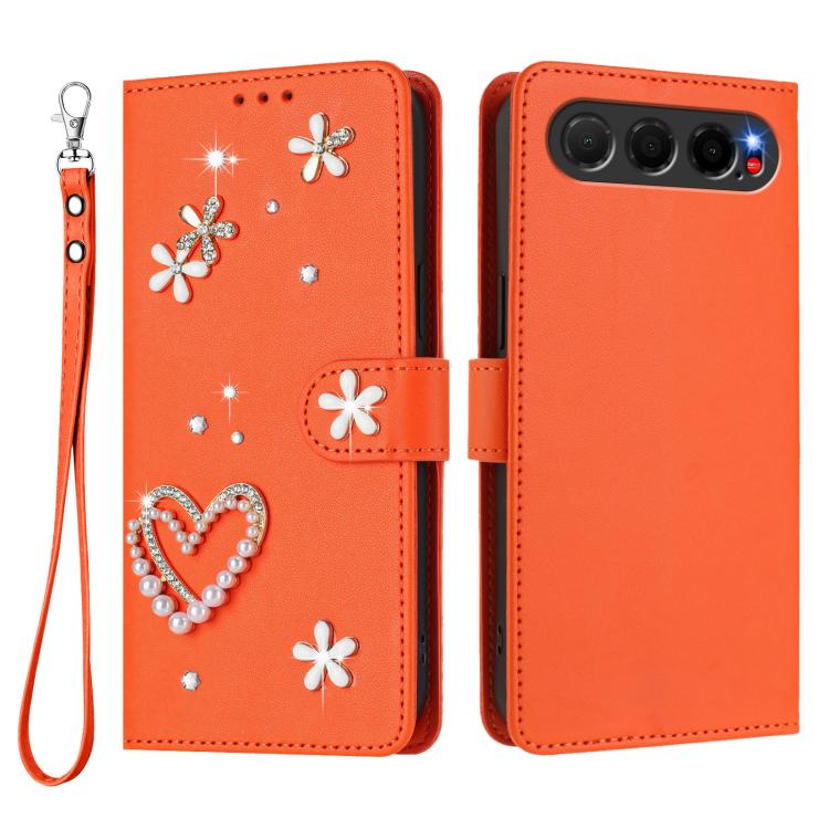 For ZTE Nubia Air ZS01 Double-Layer Heart Floral Vegan Leather Phone Case with Wrist Strap