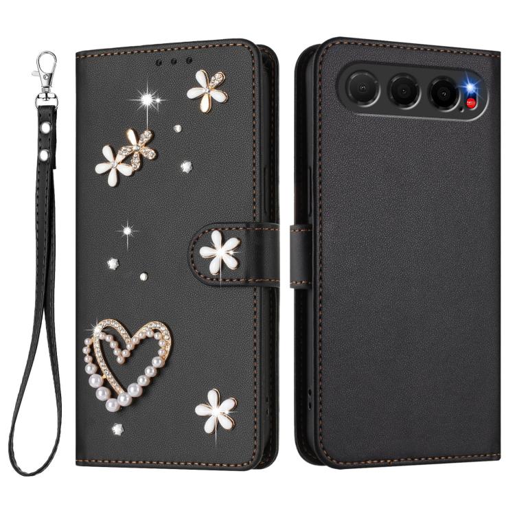 For ZTE Nubia Air ZS01 Double-Layer Heart Floral Vegan Leather Phone Case with Wrist Strap