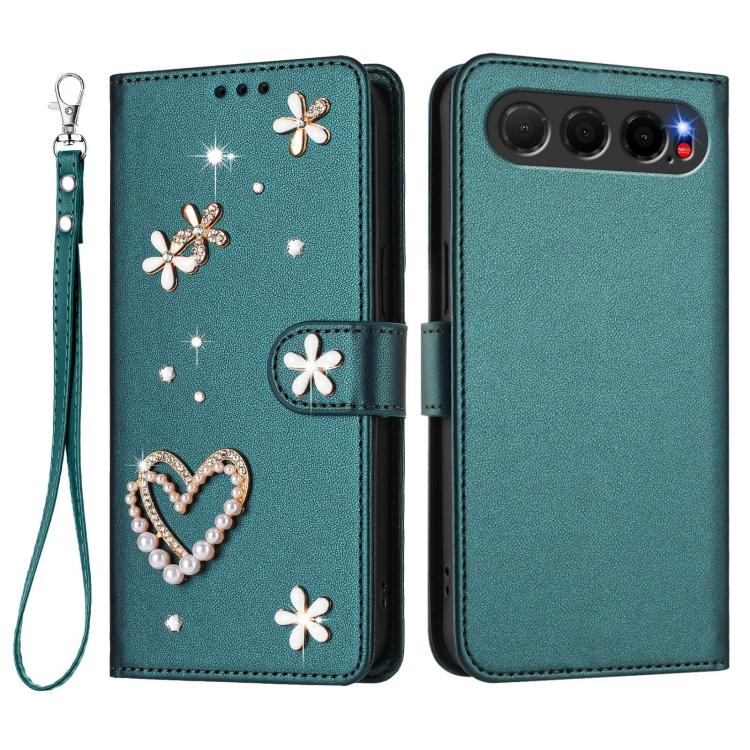 For ZTE Nubia Air ZS01 Double-Layer Heart Floral Vegan Leather Phone Case with Wrist Strap